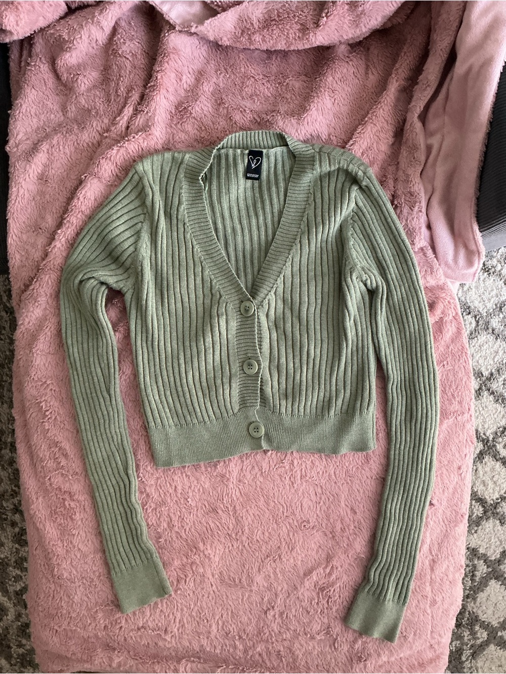 Windsor Sage Green Ribbed V-Neck Button Front Cropped Cardigan